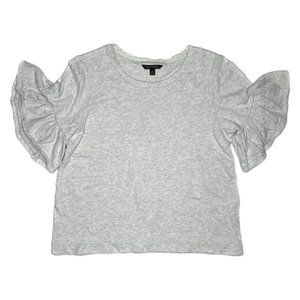 Banana Republic Grey Ruffle Sleeve Cotton Elbow Tee Womens Size M
